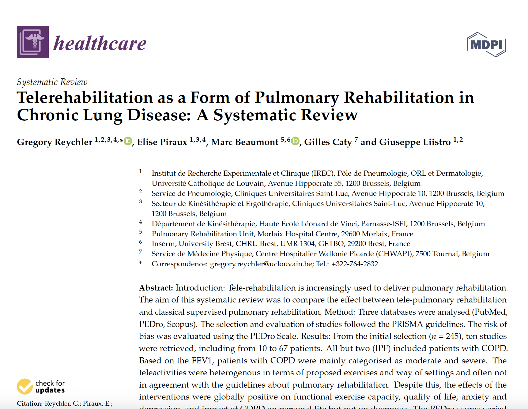 Telerehabilitation as a Form of Pulmonary Rehabilitation in Chronic Lung Disease: A Systematic Review